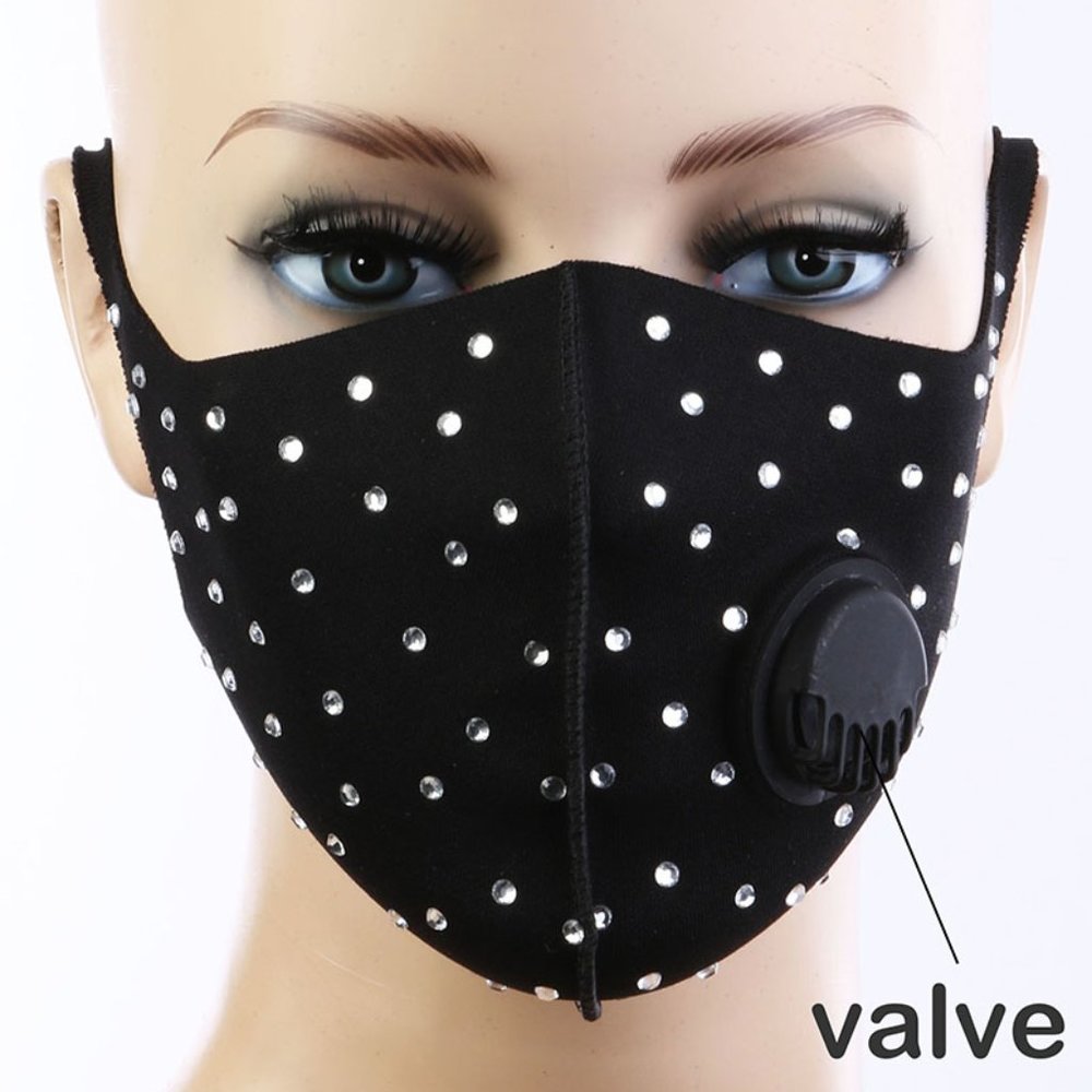 Black Crystal Rhinestone Reusable Face Mask